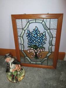 lot 528 image: Porcelain figure and stained glass ...