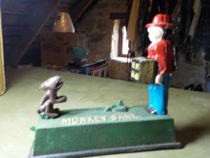 lot 349 image: Cast Iron Monkey Bank...