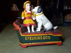 lot 350 image: Cast Iron Speaking Dog Bank...