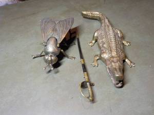 lot 353 image: Brass Fly, Sword, Aligator...