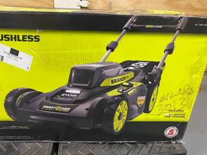 lot 1 image: RYOBI 20 in. 40-Volt Brushless Lithium-Ion Cordless Smart TREK Self-Propelled Walk Behind Mower w6.0 Ah Battery and Charger