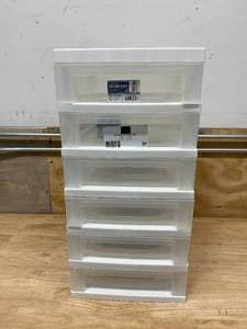 lot 26 image: IRIS 68 Qt. 6-Drawer Cart Storage Bin in White