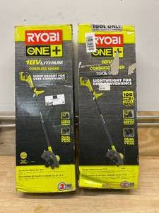 lot 38 image: RYOBI Lot of 2-  ONE 9 in. 18-Volt Lithium-Ion Cordless Edgers with 1 Charger and 1 Battery