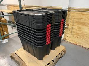 lot 60 image: HUSKY Lot of 16-  35 Gallon Latch and Stack Totes with 14 Lids