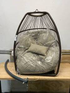 lot 97 image: BARTON Wicker Egg-Shaped Patio Swing Chair with Beige Cushion