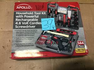 lot 39 image: Home Tool Kit with 4.8-Volt Cordless Screwdriver (144-Piece) by Apollo  in good condition