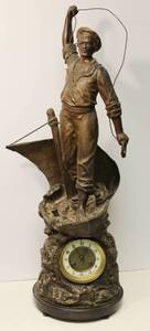 lot 1 image: Cod Fishing Large Statue French Clock