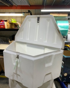 lot 131 image: New White Poly Storage Box with Hinged Lid, Trailer Mount
