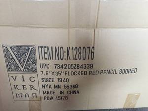 lot 15 image: 7.5 Foot X 35 Inch Red flocked Christmas Tree (NEW)