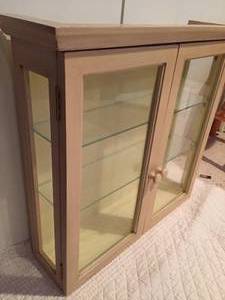 lot 93 image: Wooden Display Piece With Glass Doors and Shelves