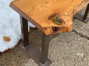 lot 4 image: Handcrafted Oak Table with Insetted Fishing Lures