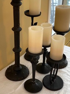 Lot of Six Decorative Candle Holders w Candles