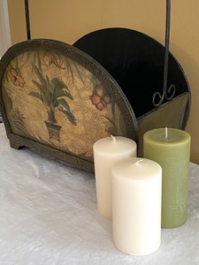 Decorative Basket Magazine Rack and 3 Candles