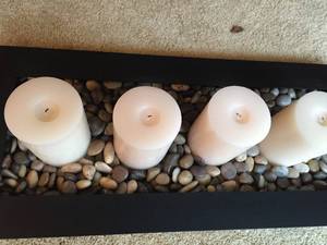 Metal Candle Holder With Polished Stone & Four Candles