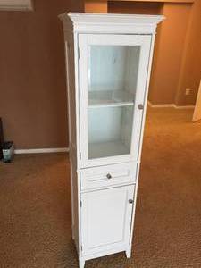 White Wooden storage Unit w Glass Door