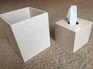 Marble Waste Basket & Tissue Holder