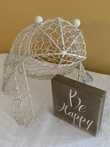 Decorative Metal Frog with a Be Happy Sign