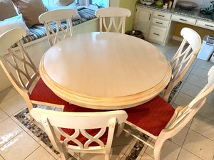 Beautiful White Washed Pedestal DiningKitchen Table w Six Chairs