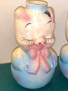 lot 19 image: Two Anthropomorphic Pig Syrup Pitchers- Leeds Hull Pottery