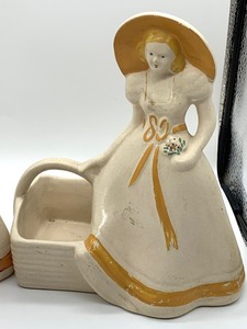 lot 42 image: Pair of Vintage Hull Planters- Girl with Planter