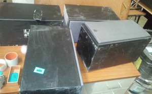 Yamaha Speakers (4) with Desk.