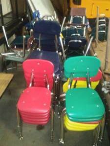 Bakelite and Plastic Shell Student Chairs, Chrome Legs and more.