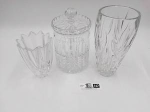 2 Crystal Vases, 1 Crystal European Cut Candy Jar with Lid