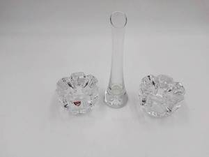 2 Orrefors Crystal Bowl & 1 Flower Flute Vase
