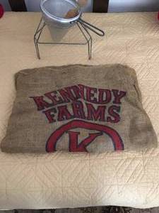 lot 131 image: Vintage Flour Sifter with Stand and Potato Sack