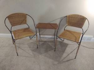 Two Rattan Chairs & Folding TV Tray