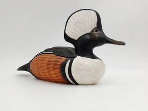 lot 197 image: Vintage Hand Carved, Hand Painted and Signed Mallard Duck SculptureDecoy