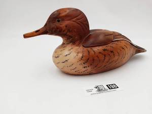 lot 198 image: Vintage Hand Carved, Hand Painted and Signed Mallard Duck SculptureDecoy