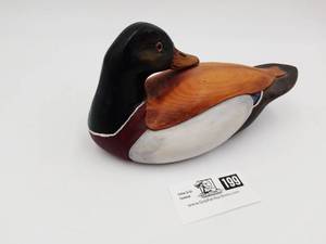 lot 199 image: Vintage Hand Carved, Hand Painted and Signed Mallard Duck SculptureDecoy