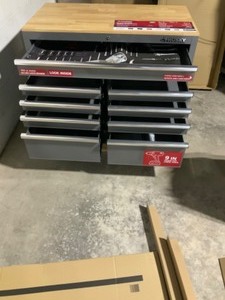 lot 7 image: HUSKY 46 in. W 9-Drawer, Deep Tool Chest Mobile Workbench in Gloss Gray with Hardwood Top SEE PICS