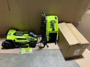 lot 25 image: RYOBI 13 in. 11 Amp Corded Electric Walk Behind Push Mower SEE PICS NOT USED