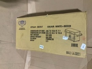 lot 60 image: Hodedah HIK78 WHITE Kitchen Island With Spice Rack & Towel Rack - White not used