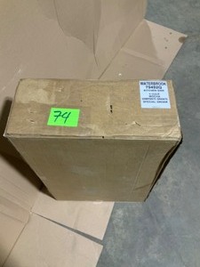 lot 74 image: MONT BLANC Waterbrook Dual Mount Composite Granite 33x22x9 in. 4-Hole Double Bowl Kitchen Sink in Mocha NOT USED SEE PICS