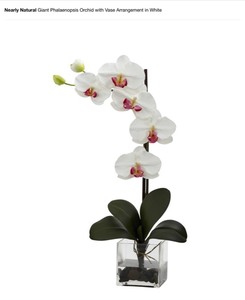 lot 77 image: Computer desk laptop table with adjustable underdesk keyboard tray & Giant phalaenopsis orchid with vase arrangement in white NOT USED SEE PICS