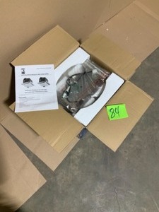 lot 84 image: LIFT BRIDGE KITCHEN & BATH DECORATIVE BRUSHED NICKEL 110CFM CEILING FAN WITH LIGHT AND GLASS GLOBE NOT USED SEE PICS