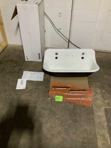 lot 101 image: KOHLER Brockway 36 in. Cast Iron Wall Mount Utility, Service, Laundry Sink in White SEE PICS