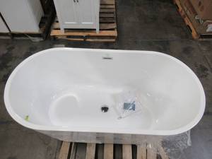 lot 308 image: Akdy 59 in. Fiberglass Center Drain Oval Double Ended Flatbottom Freestanding Bathtub in Glossy White BT0120DS