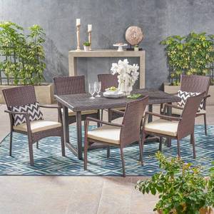 lot 404 image: Noble House Knox Multi-Brown 7-Piece Wicker Outdoor Dining Set with Creme Cushions, 42335
