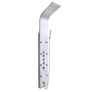 lot 429 image: AKDY 65 in. 8-Jet Rainfall Shower Panel System with Rainfall Waterfall Shower Head and Shower Wand in Stainless Steel, HD-SP0056 - Slight Dent in Curve of Neck, Missing Handheld Shower Spray and Mounting Hardware