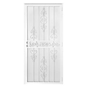 lot 607 image: Unique Home Designs 36 in. x 80 in. El Dorado White Surface Mount Outswing Steel Security Door with Heavy-Duty Expanded Metal Screen, 5HS620WHITE36