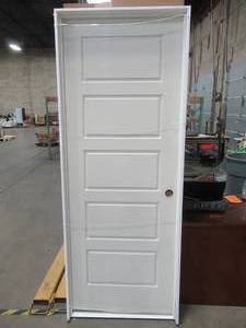 lot 610 image: Masonite 30 in. x 80 in. Riverside 5-Panel Left-Handed Hollow-Core Smooth Primed Composite Single Prehung Interior Door, 10621.