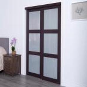 lot 603 image: Truporte 48 in. x 80.5 in. 2290 Series Espresso 3-Lite Tempered Frosted Glass Composite Sliding Door, 2290.