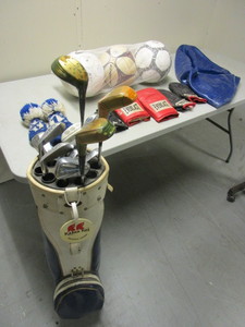 lot 429 image: SPALDING GOLF CLUBS, SOCCER BALLS, EVERLAST, TUF-WEAR SPARRING GLOVES, YOGA BALL, BATTING GLOVE
