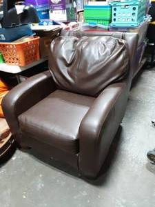 lot 1 image: Brown Faux Leather Chair 32w x 36d x 38t