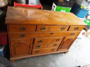 lot 10 image: Side BoardBuffetAccent Cabinet With 2-Felt Lined Drawers, 5-Drawers, 2-Door Storage 53x20x36