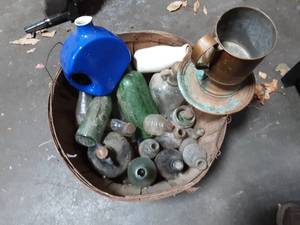 lot 12 image: Bushel Basket Of Old Bottles